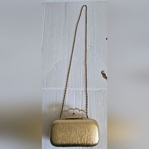 Gold Heart Handle Metallic Clutch Shoulder Bag  7" × 1" × 3.5"